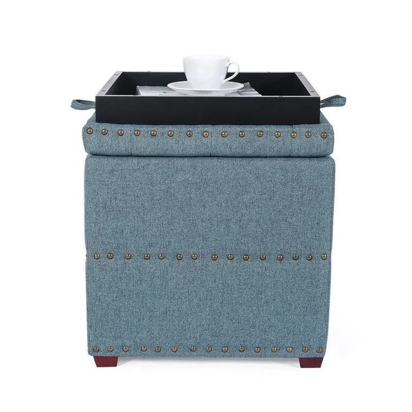 Homebeez Fabric Upholstered Square Storage Ottoman with Removable Lid (Green)