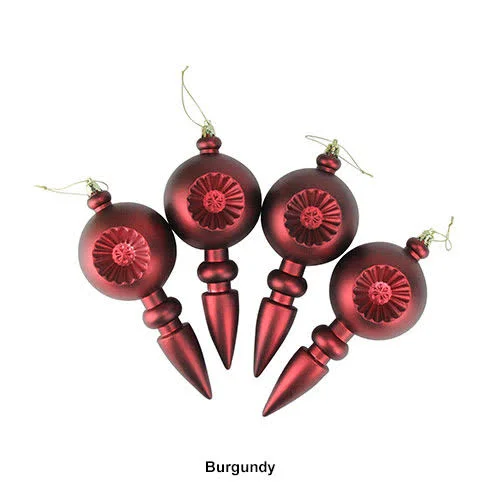 Dak 4ct Matte Burgundy Retro Reflector Shatterproof Christmas Finial Ornaments 7.5x22