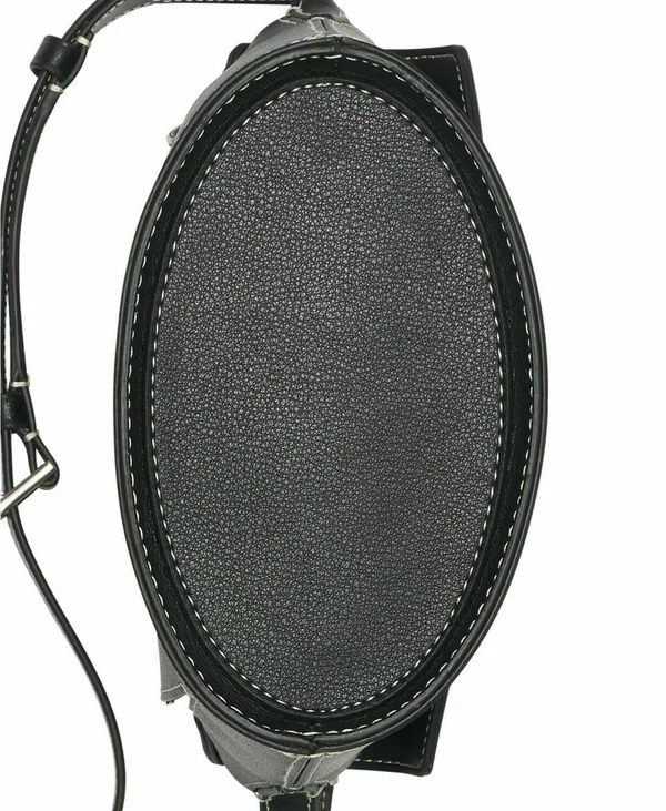 Calvin Klein Statement Series Leather Lock Crossbody Bucket Bag Black Silver