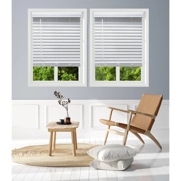 Linen Avenue Custom Cordless Partial Inside Mount Faux Wood Blinds, 21.5 W x 72 H, White