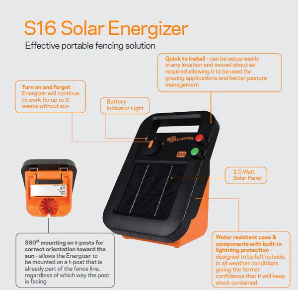 Gallagher G341414 Solar Fence Charger S16