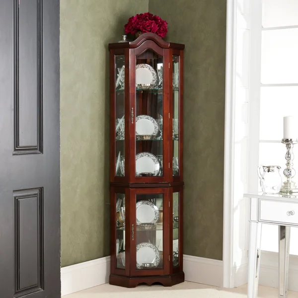 Mccoy Mahogany Lighted Display Corner Curio Cabinet