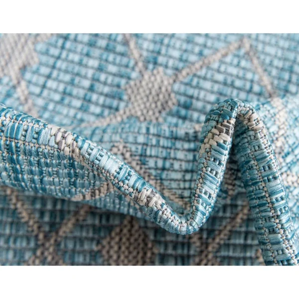 Unique Loom Outdoor Tribal Trellis Rug - 6& x 9& - Aqua Blue