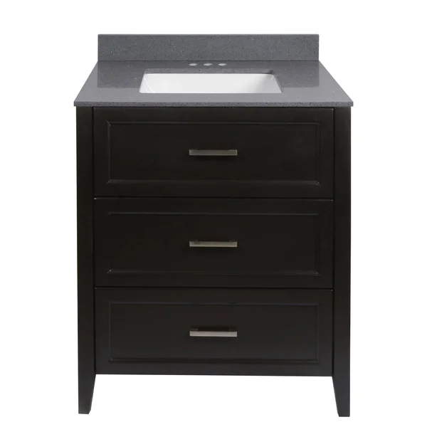 Capri Bath Vanity with Cultured Marble or Quartz Stone Top (Color: White - Vanity Top: Quartz Galaxy Black, Size: 31x22)
