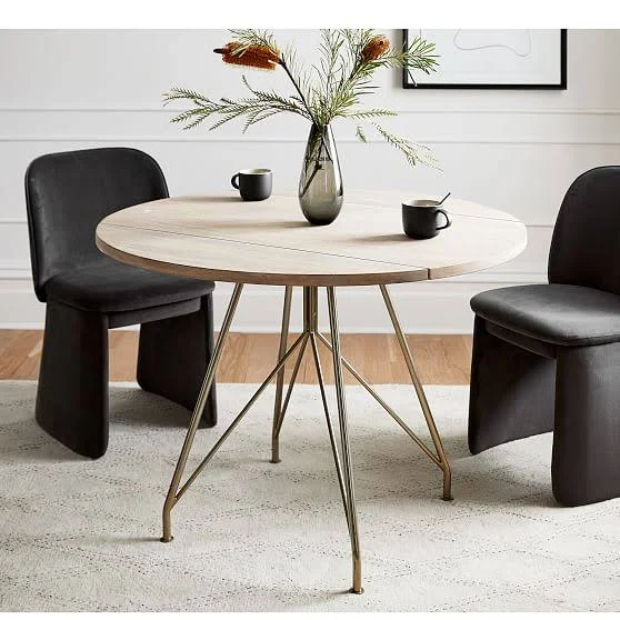 Jules Drop Leaf Dining Table - Cerused White, Light Bronze