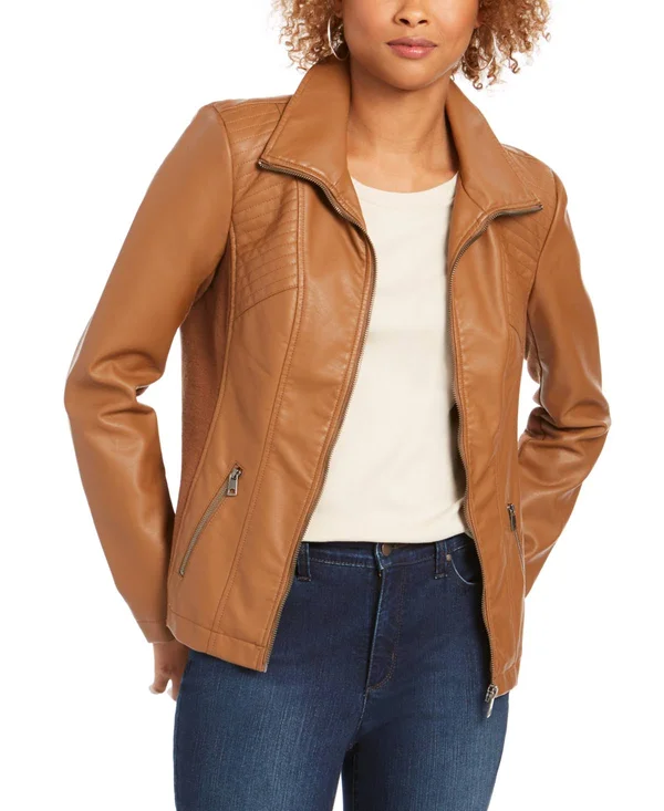 Style & Co Faux-Leather Moto Jacket, Created for Macy's - Co Caramel