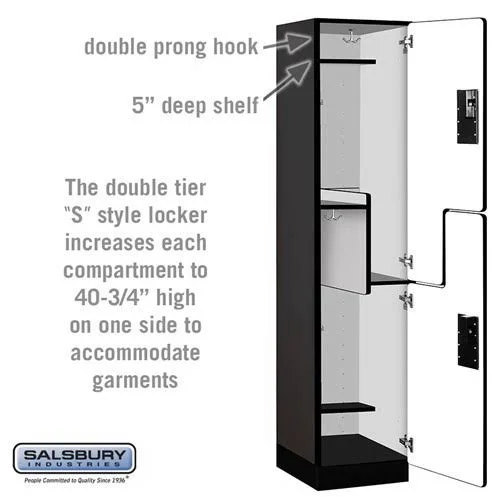 Salsbury Industries 18-27168blk 18x22 Wide Double Tier &S& Style Designer Wood Locker - 1 Wide - 6 Feet High - 18 Inches Deep