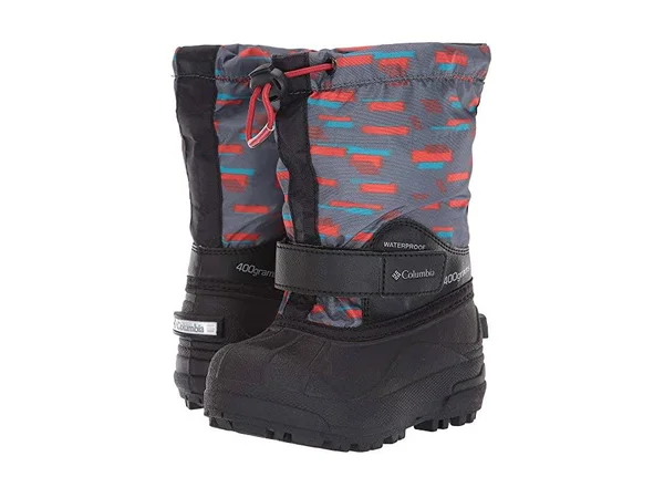 Columbia Unisex Children's Powderbug Forty Print Boot - Size: 12, Graphite/Flame