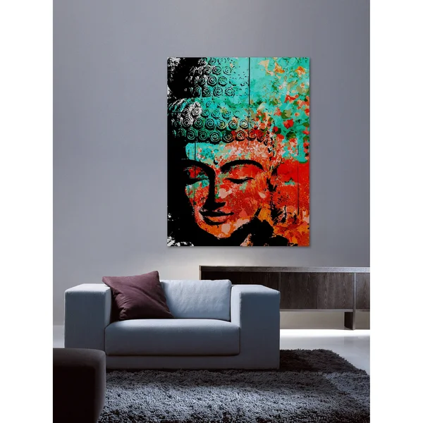 Marmont Hill Buddha Green Red by Rick Martin Painting Print on Wrapped Canvas, Size: 30x22 x 36x22