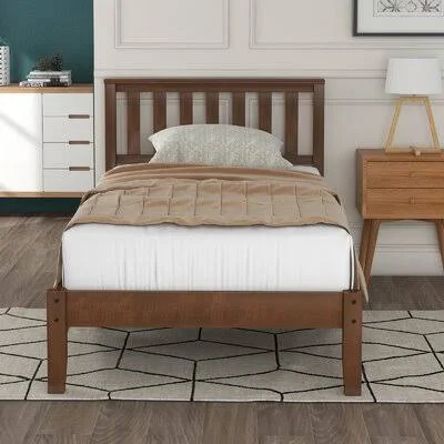 Twin Size Wood Platform Bed with Headboard Red Barrel Studio Color: Walnut