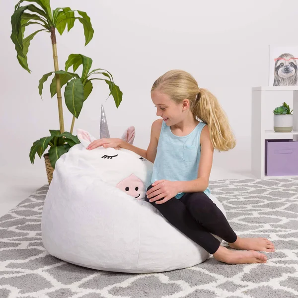 Posh Creations Cute Soft and Comfy Bean Bag Chair for Kids - Large, Animal - White Unicorn