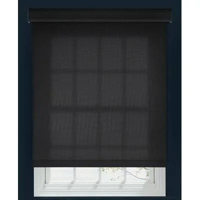 Custom Outside Mount 5% Light Filtering Roller Shade Linen Avenue Size: 46.75x22 W x 66x22 L - Color: Black