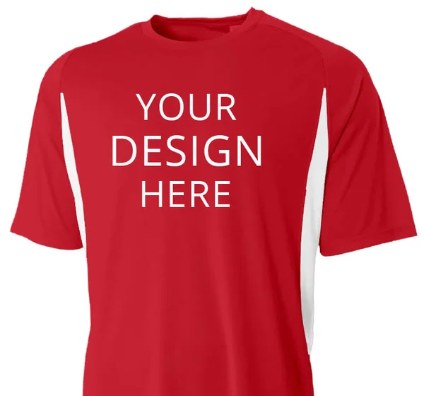 Custom Printed A4 Men's Adult Cooling Performance Color Blocked Crew, Size: M, Scarlet/White
