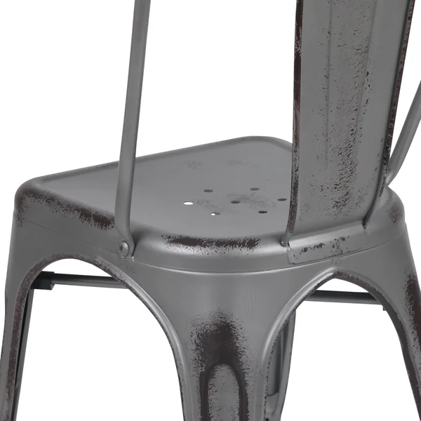 Distressed Metal Indoor-Outdoor Stackable Chair - Kitchen Furniture - Kelly Blue-Teal