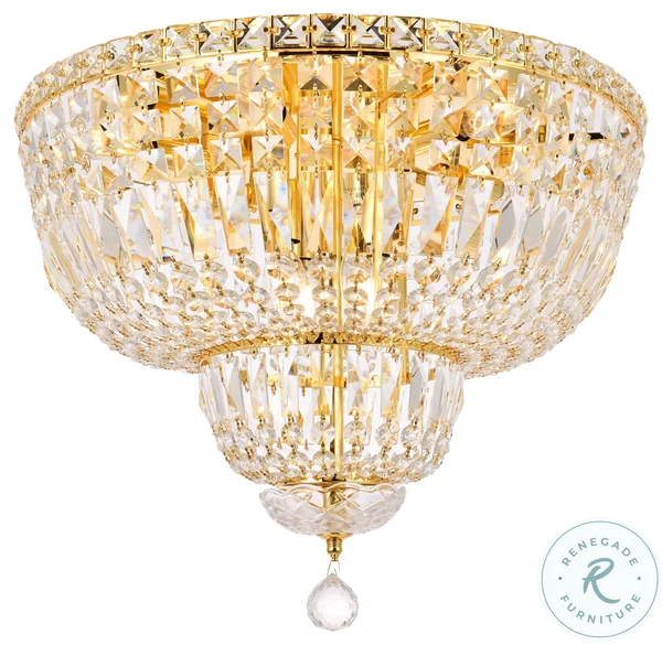 Elegant Lighting V2528F20G/RC Tranquil 10 Light Gold Flush Mount Clear Royal Cut Crystal