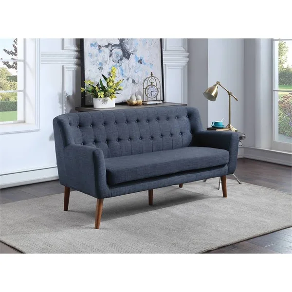 Allora Mid-Century Modern 68x22 Tufted Sofa in Navy Blue