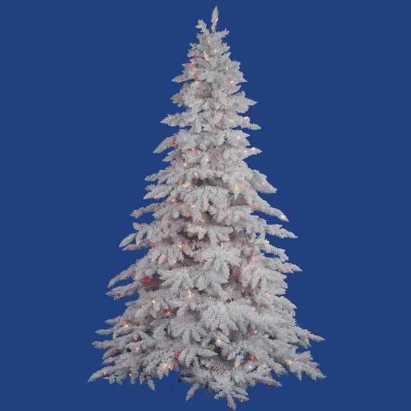 Vickerman Flocked White Spruce 4.5& Artificial Christmas Tree with 250 Dura-Lit Multi-Colored Lights with Stand