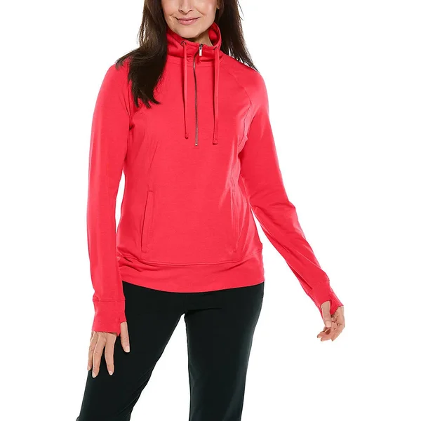 Coolibar Women's Annette Half-Zip, SPF Protective Shirts for Women, Red, X-Small