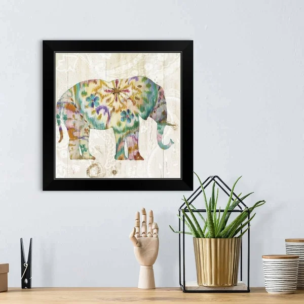 Boho Paisley Elephant I - Black Framed Wall Art, 16x16, Great Big Canvas