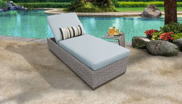 Florence Chaise Outdoor Wicker Patio Furniture w/ Side Table in Spa - TK Classics Florence-1X-St-Spa