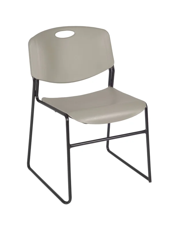 Cain 42x22 Square Breakroom Table- Beige & 4 Zeng Stack Chairs- Grey