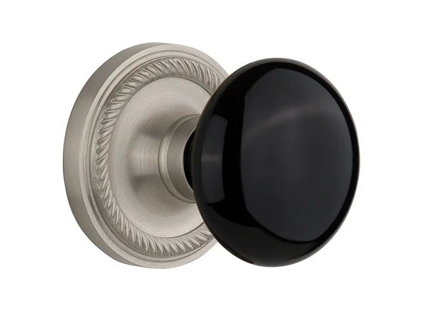 Nostalgic Warehouse Rope Rosette with Black Porcelain Knob, Double Dummy, Satin Nickel