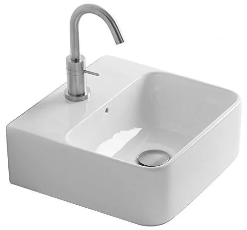 WS Bath Collections Net 45 - WS08801F Ceramic Wall Mounted/Vessel Bathroom Sink with Single Faucet Hole and Overflow, 17.7