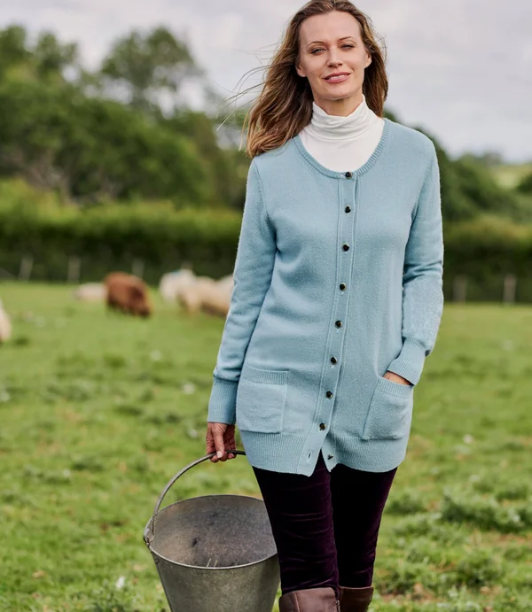 Lambswool Crew Neck Cardi Blue