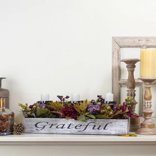 Northlight 24x22 Autumn Harvest Pomegranate 3-Piece Candle Holder in A Grateful Rustic Wooden Box Centerpiece