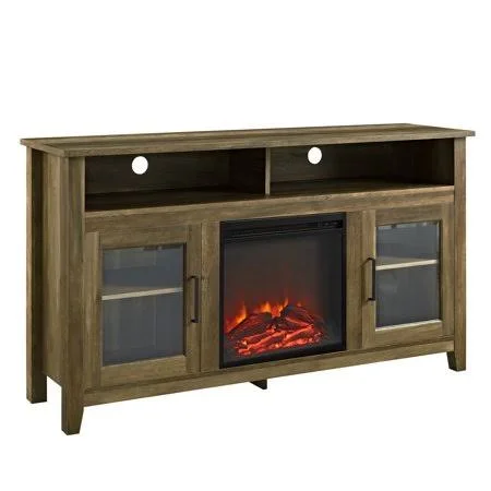 Delacora WE-BD58FP18HB 58x22 Wide 2 Door Laminate Media Cabinet with Electric Fire Rustic Oak