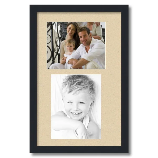 Collage Picture Frame - Satin Black Frame with 2 openings for 8x10 Photos with Grey Seaside Mat. D3926GH2167, ArtToFrames