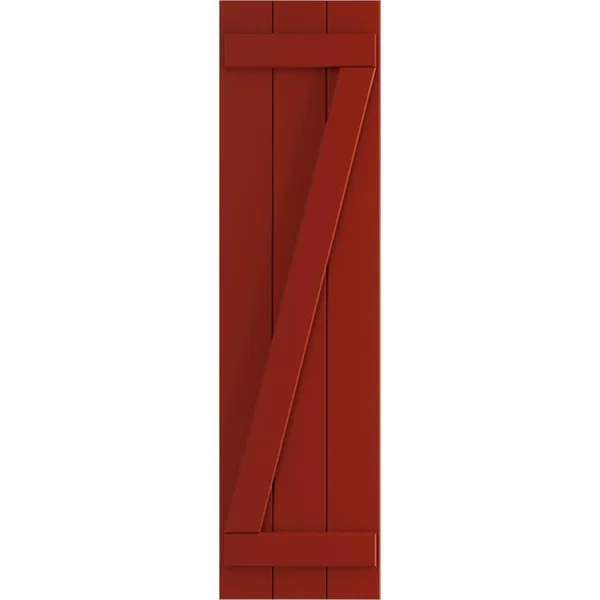 Ekena Millwork 16-1/8x22 x 54x22 True Fit PVC Three Board Joined Board and Batten Shutters w/Z-Bar - Fire Red (Per Pair)