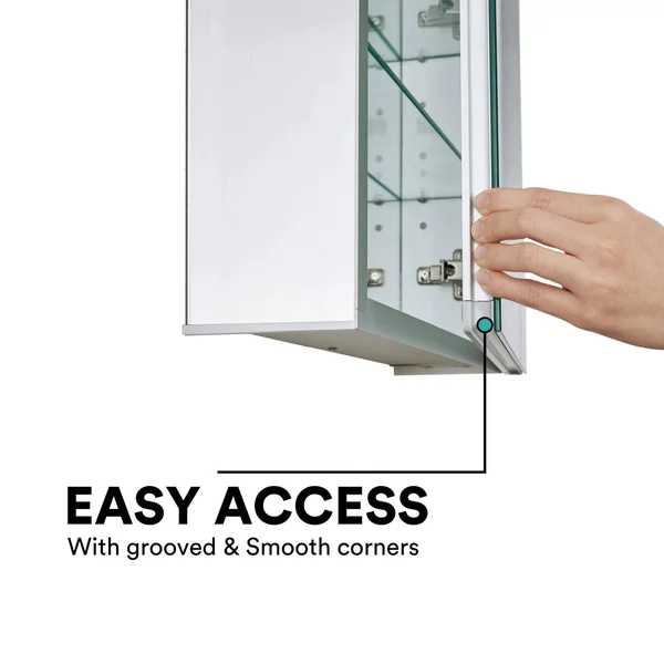 Bathroom Medicine Cabinet - Aluminum, Recessed/Surface Mount, 24 inch x 30 inch, 2 Door Hinged, Mirrored w/ 2 LED Strips, Size: 2