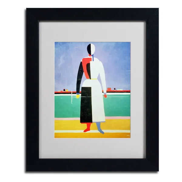 Trademark Fine Art Woman with Rake - 1928-32 inch Matted Framed Art by Kazimir Malevich, Wood Frame, Size: 11 x 14