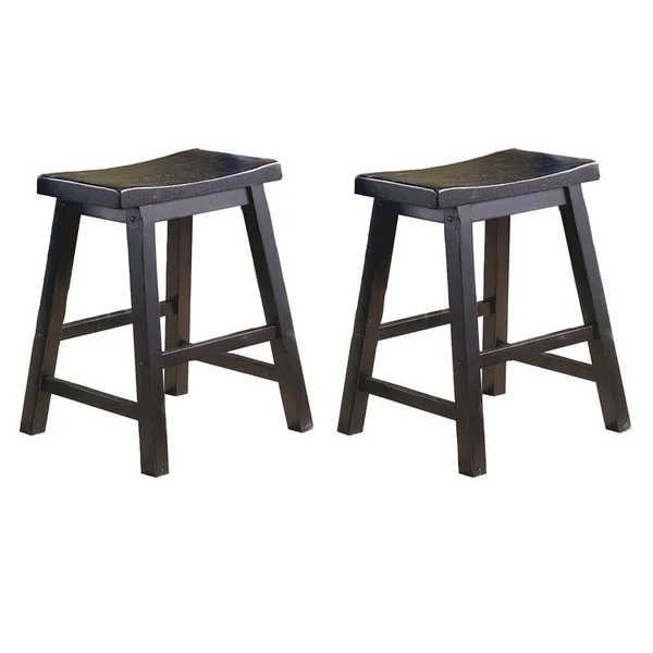 Pemberly Row 18x22 Solid Wood Dining Stool in Black (Set of 2)
