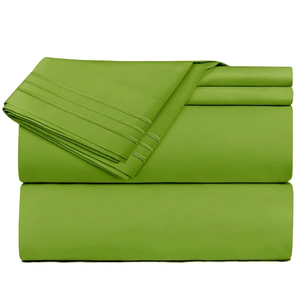 Clara Clark Premier 1800 Collection Deluxe Microfiber 3-Line Bed Sheet Set, Queen, Garden Green