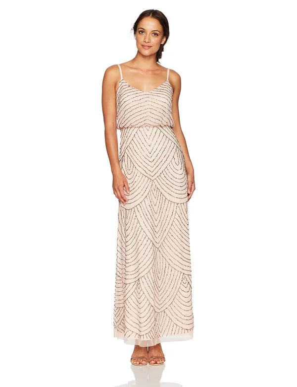 Adrianna Papell Petite Beaded Blouson Gown - Pink 2p