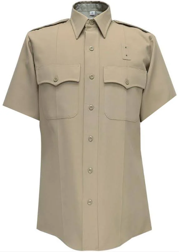 Flying Cross 65% Polyester/35% Rayon Deluxe Tropical Men's Short Sleeve Shirt with Plain Pockets - Tan, Small, LAPoliceGear.co