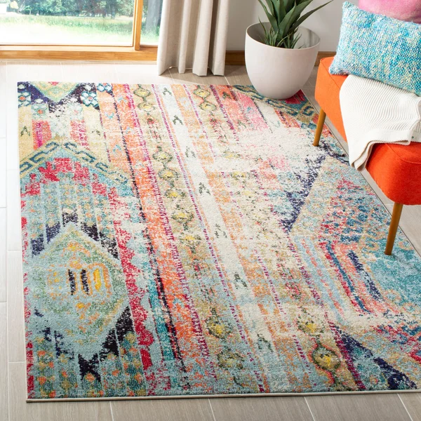 Safavieh Monaco Lumturije Distressed Boho Rug - Light Grey/Multi - 6&7x22 x 9&2x22