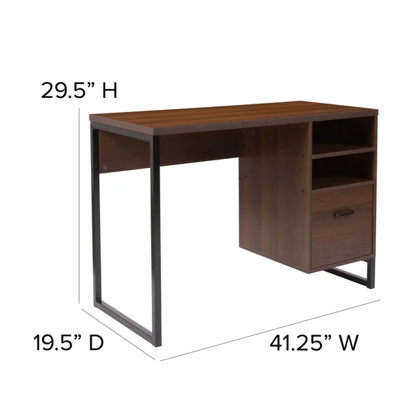 Lancaster Home Rustic Coffee Wood Grain Finish Computer Desk with Metal Frame, Size: Medium, Black