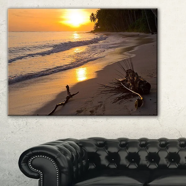 Design Art Palm Trees on Background at Sunset X-Large Seascape Art Canvas, 32x16x22