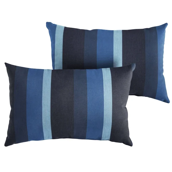 Set of 2 Sunbrella Indigo Navy Stripes Rectangular Indoor/Outdoor Lumbar Throw Pillows - 18x22