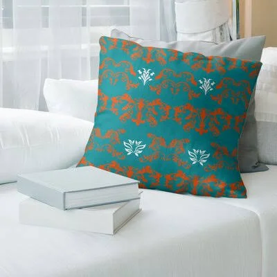 Miami Football Baroque Square Pillow Cover East Urban Home Color: Green/Orange/White, Size: 18x22 x 18