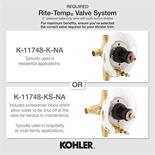 Kohler K-T98759-3-BV Margaux Rite-Temp Pressure-Balancing Trim with Push-Button Diverter and Cross Handles, Valve Not Included V