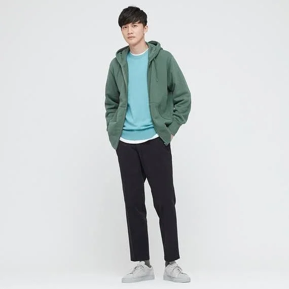 Uniqlo Men's Sweat Long-Sleeve Full-Zip Hoodie, Green, S