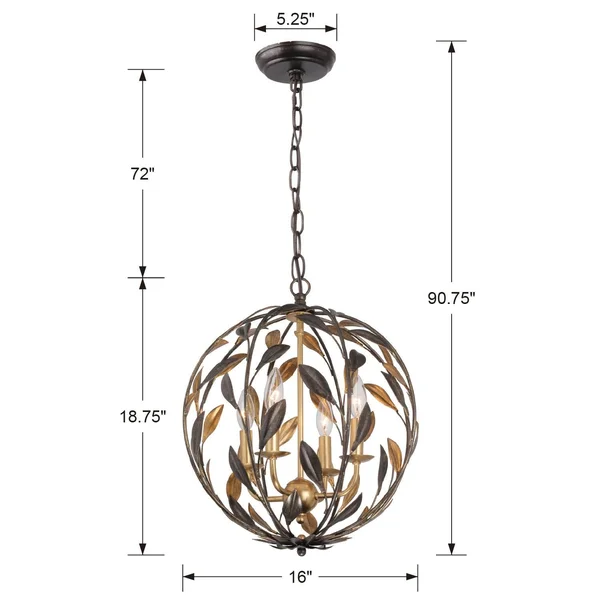 Crystorama Broche 4 Light English Bronze & Antique Gold Sphere Mini Chandelier - 504-EB-GA