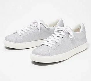Isaac Mizrahi Live! Lace-Up Glitter Sneaker, Size 6 Medium, Silver