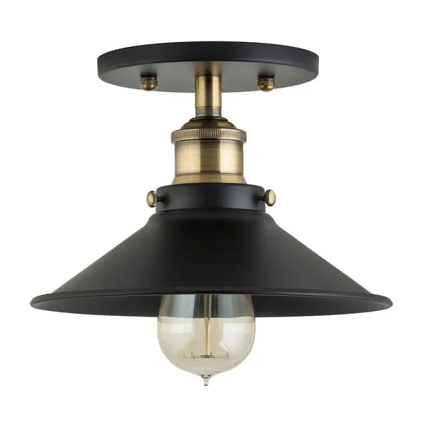 Linea di Liara Andante Industrial Vintage Ceiling Light Fixture, Black w/Antique Brass Semi Flush Mount Ceiling Light with Bulb