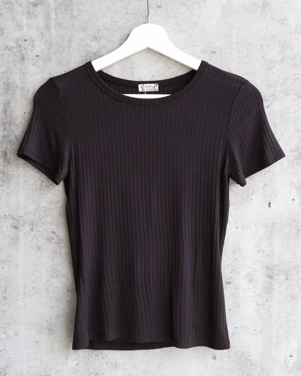 Free People Black Baby Rib Tee