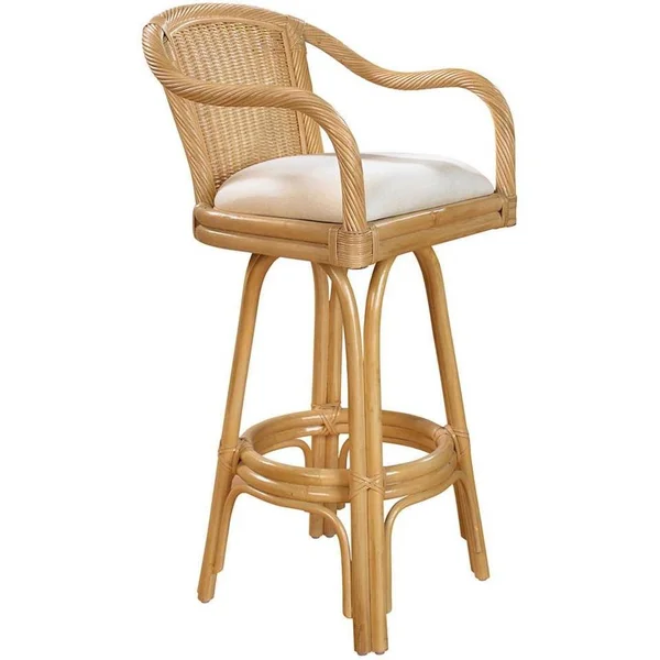 Key West Indoor Swivel Rattan & Wicker 24x22 Counterstool in Natural Finish - Hospitality Rattan Home 102-6101-NAT-C/CV-24